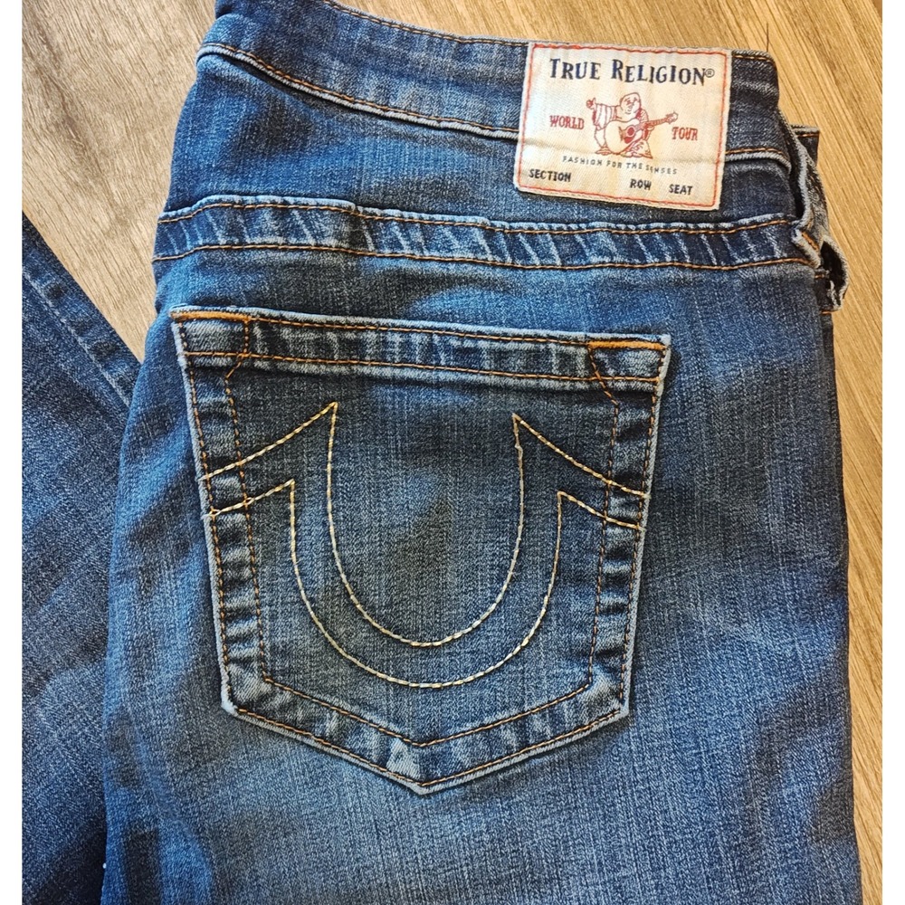 True Religion Halle Super Skinny Jeans Womens 33 Dark Blue Mid Rise Horseshoe - Picture 2 of 13